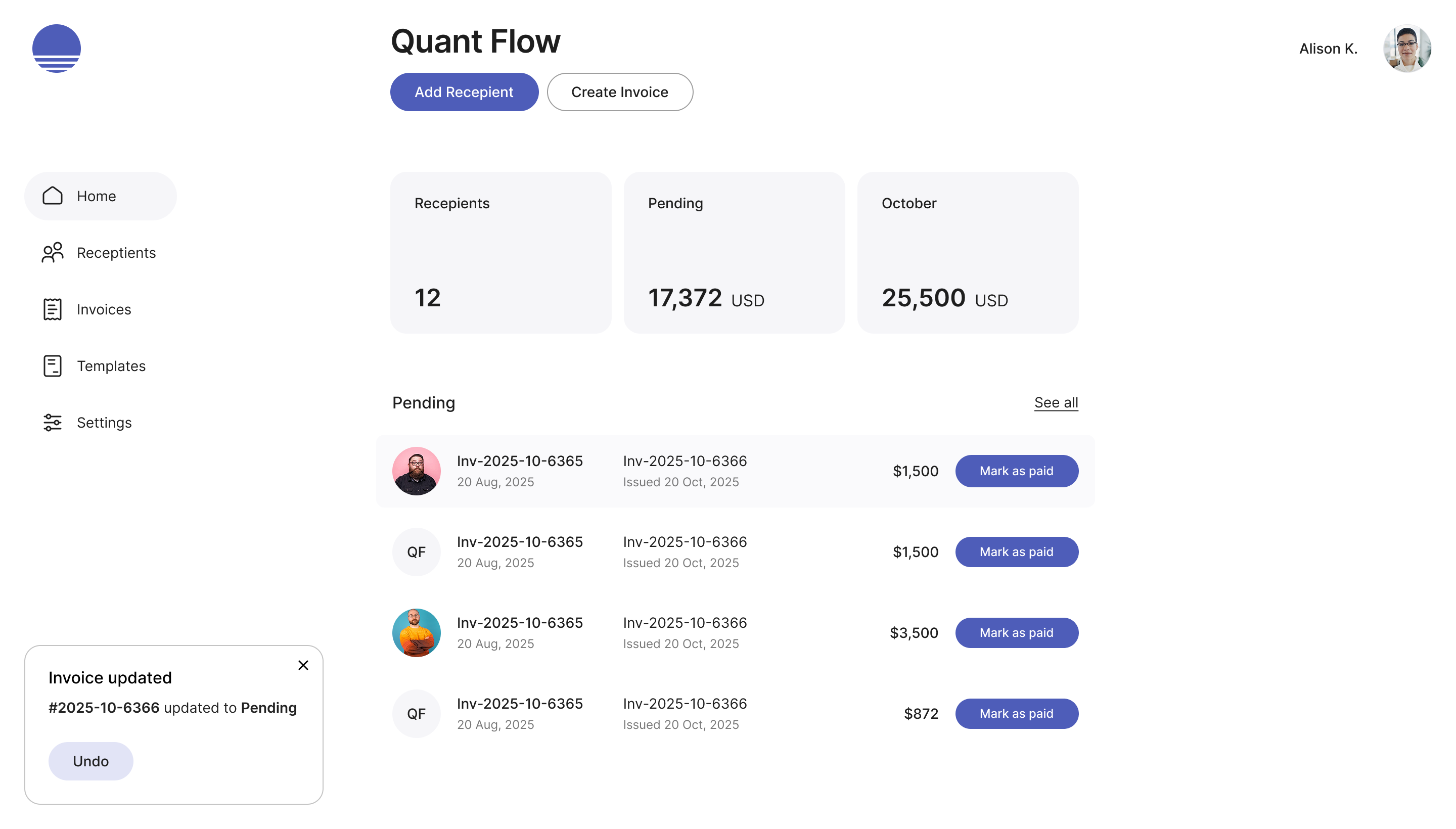LinearInvoices dashboard